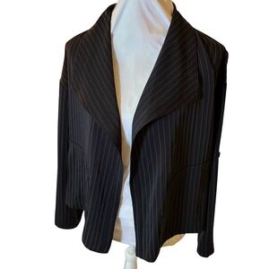 NWT M Max Studio Pinstripe Blazer Jacket Women's Open Front Roll Tab Sleeve